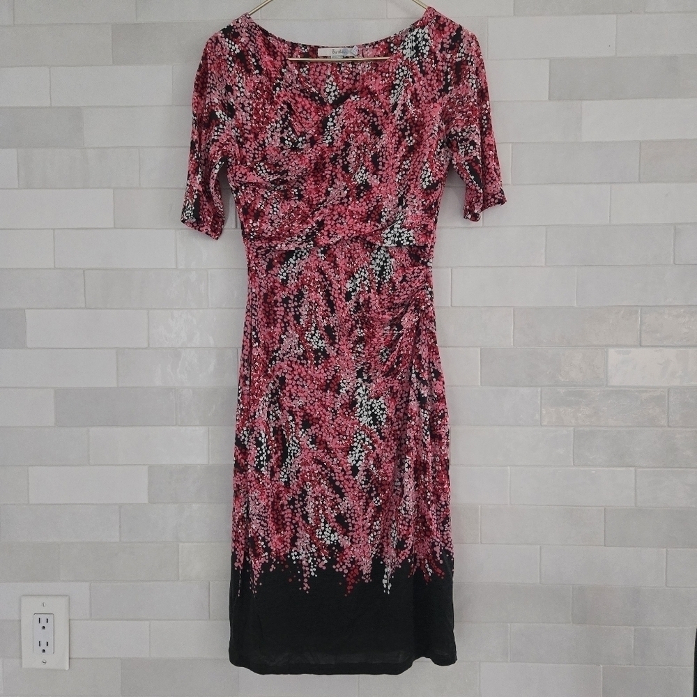 Boden Rita Ruched Wrap Jersey Dress Grey Pink White Size US 4 Knee-Length - Picture 3 of 10